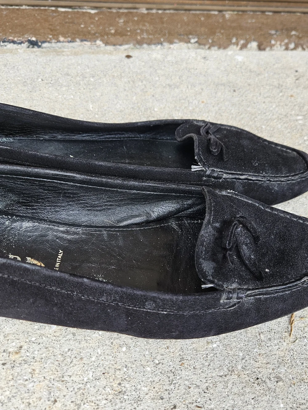 Prada Driving Loafers Women Black Suede Bow Logo Moccasins Flats 9.5 Pre-owned